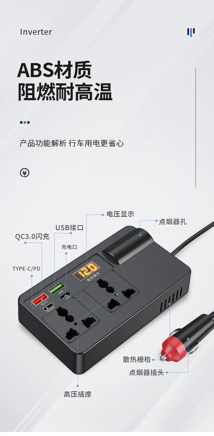 Car Inverter 200W 12V-24V Fast Charging — feature 13