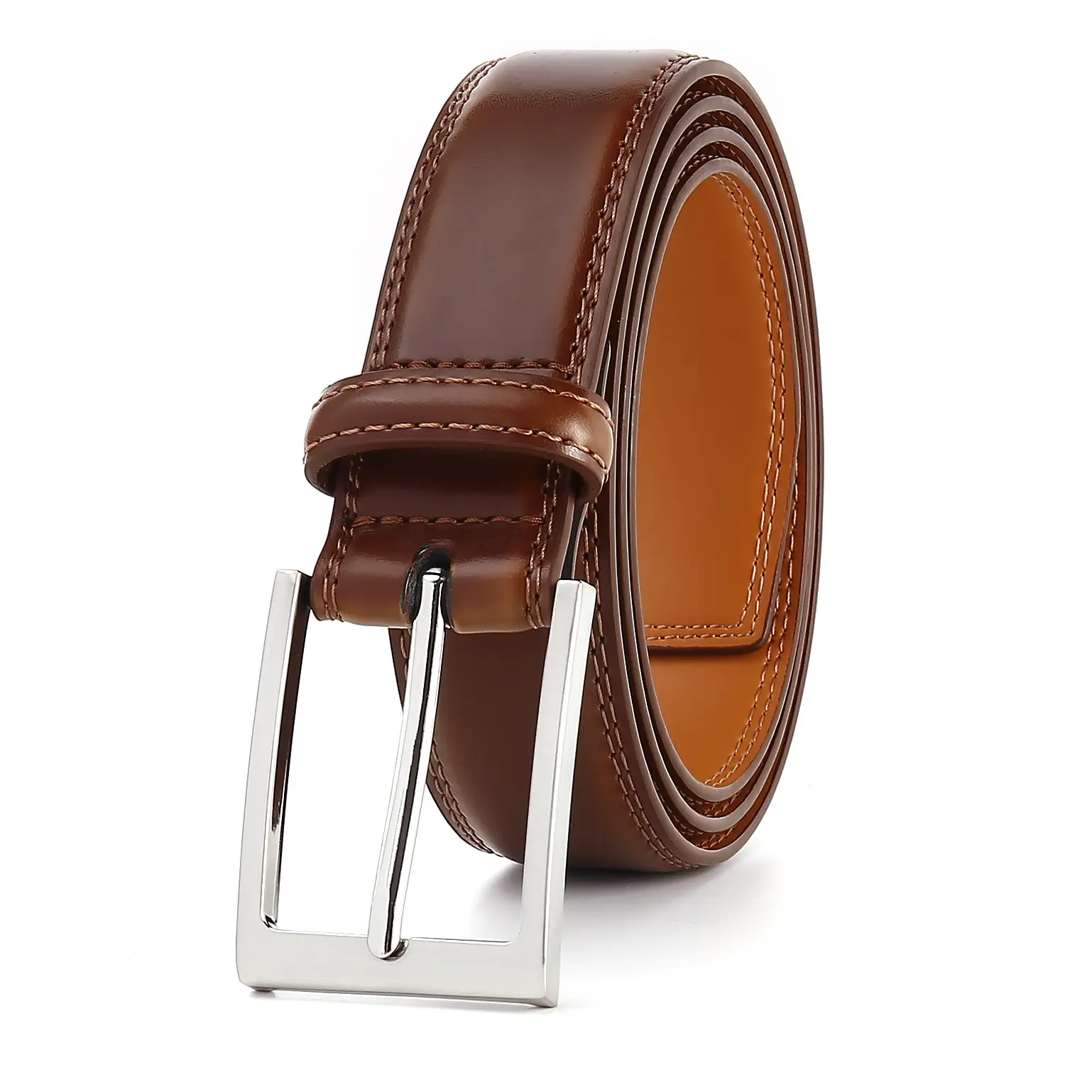 Men's Brown Cowhide Belt with Silver Buckle