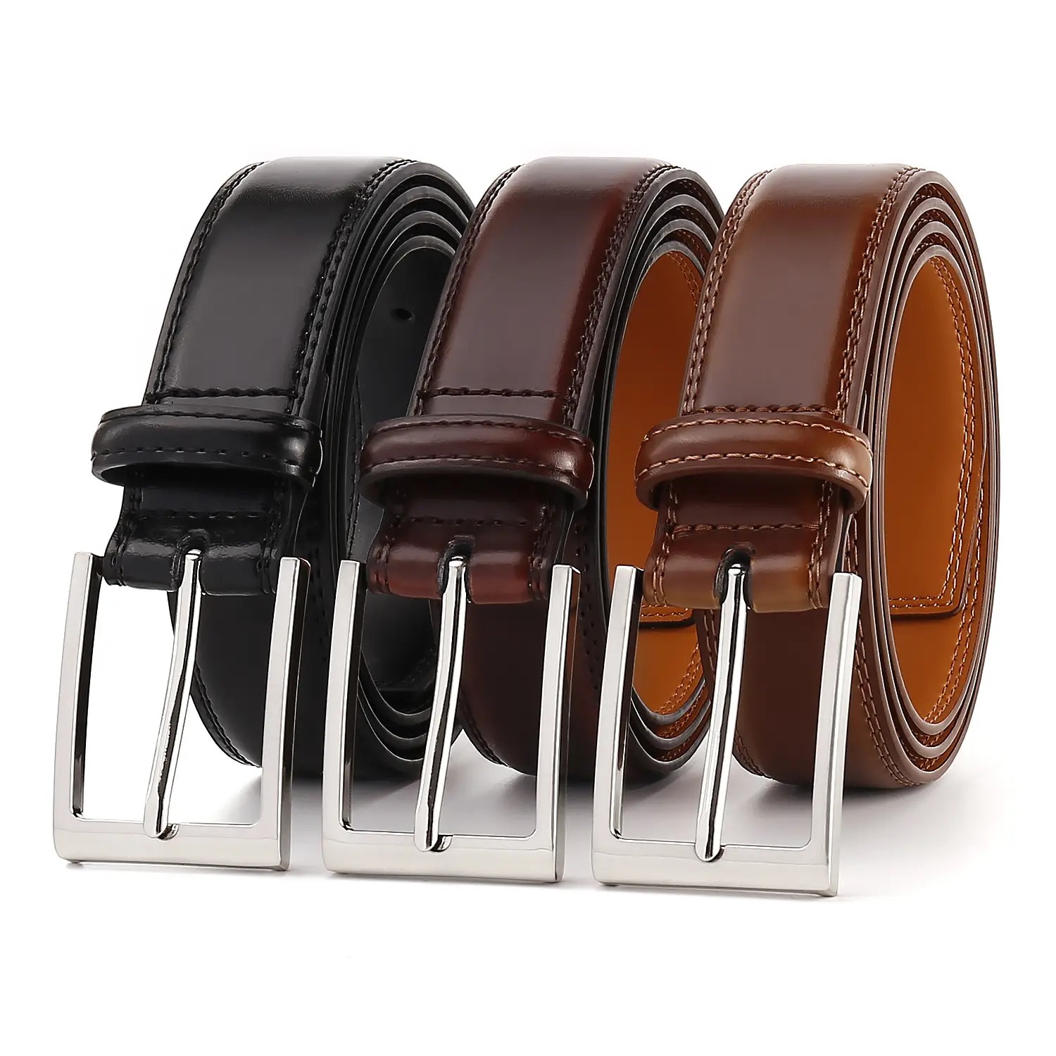 Men's Brown Cowhide Belt with Silver Buckle — feature 2