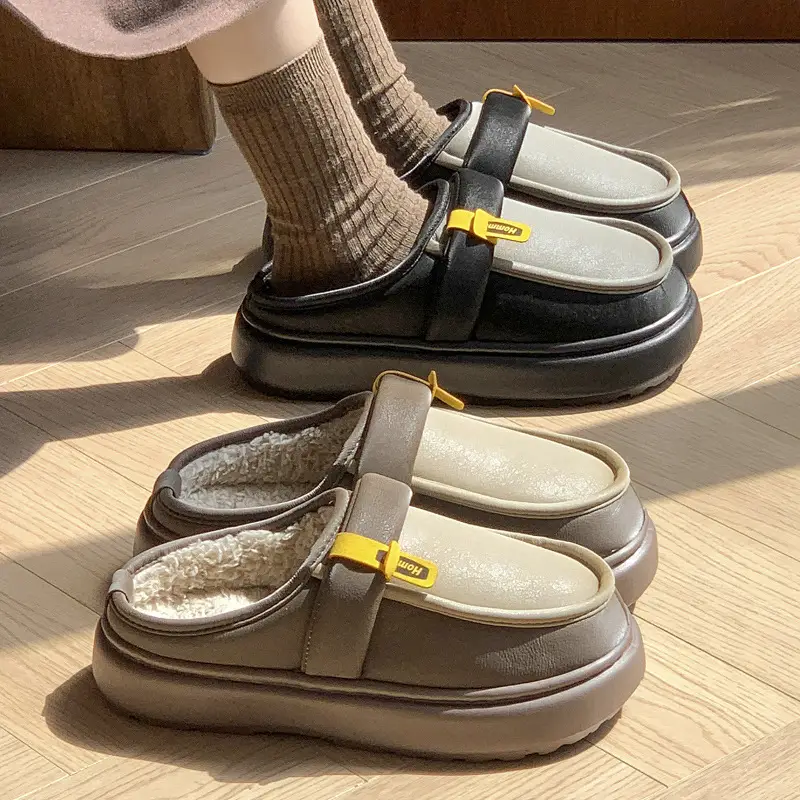 Men's New Cotton Slippers Autumn and Winter fleece-lined Warm Waterproof Home Cotton Slippers Casual Small Leather Shoes Men's Winter Outer Wear - Image 4