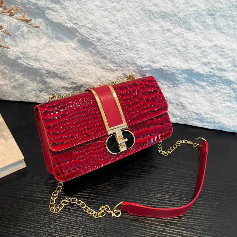 Red Croc Leather Shoulder Bag for Women 2024 - Image 6