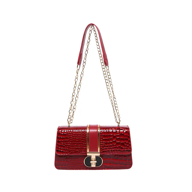 Red Croc Leather Shoulder Bag for Women 2024 - Image 3