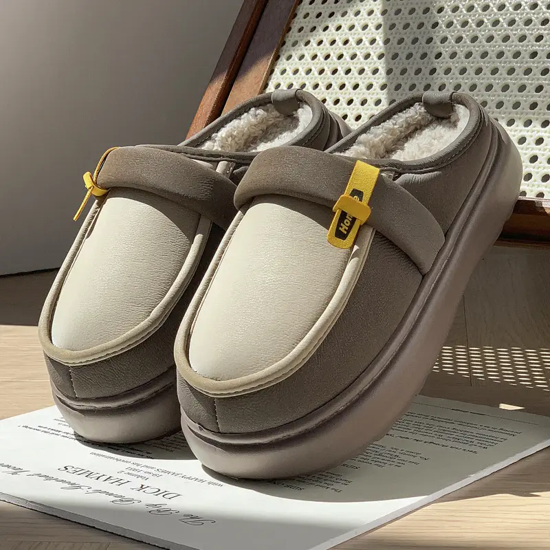 New Casual All-match Cotton Slippers Men's Winter Indoor Thick Bottom Increased Non-slip fleece-lined Warm Slippers for Outer Wear - Image 4