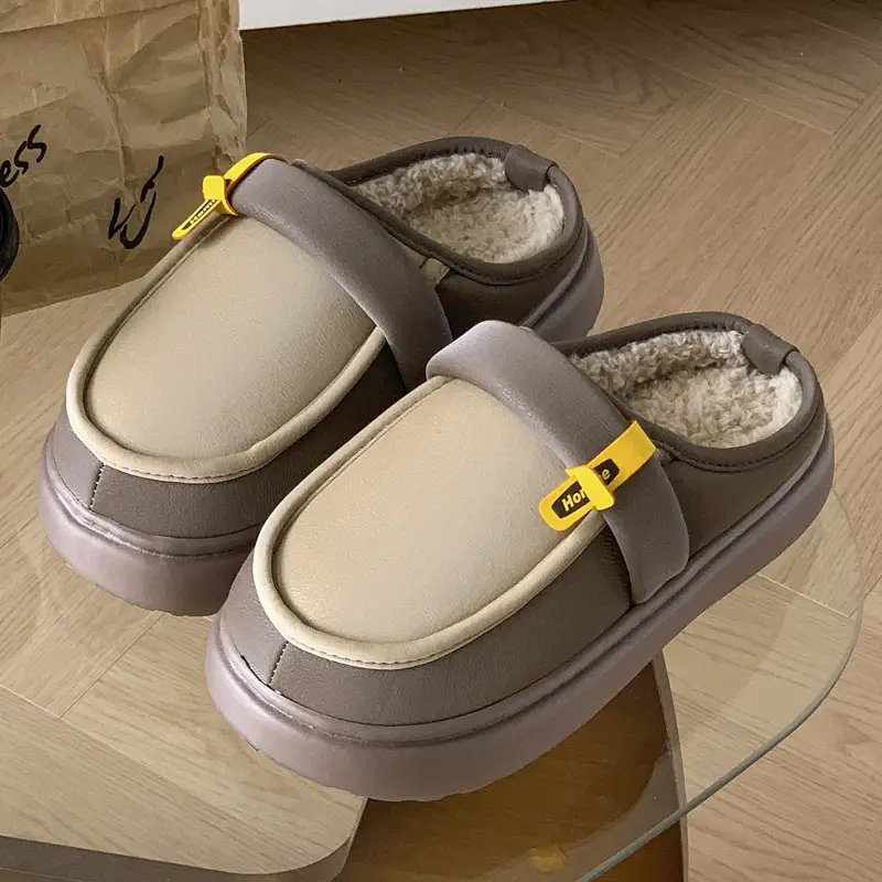 New Casual All-match Cotton Slippers Men's Winter Indoor Thick Bottom Increased Non-slip fleece-lined Warm Slippers for Outer Wear - Image 2