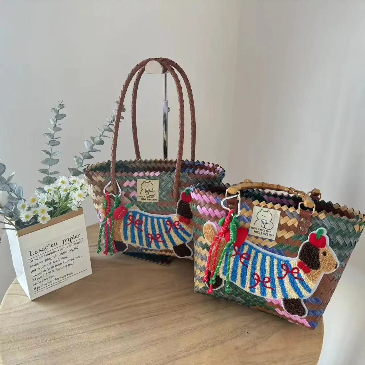 Dachshund Embroidered Nylon Rope Handmade Bag - Image 7