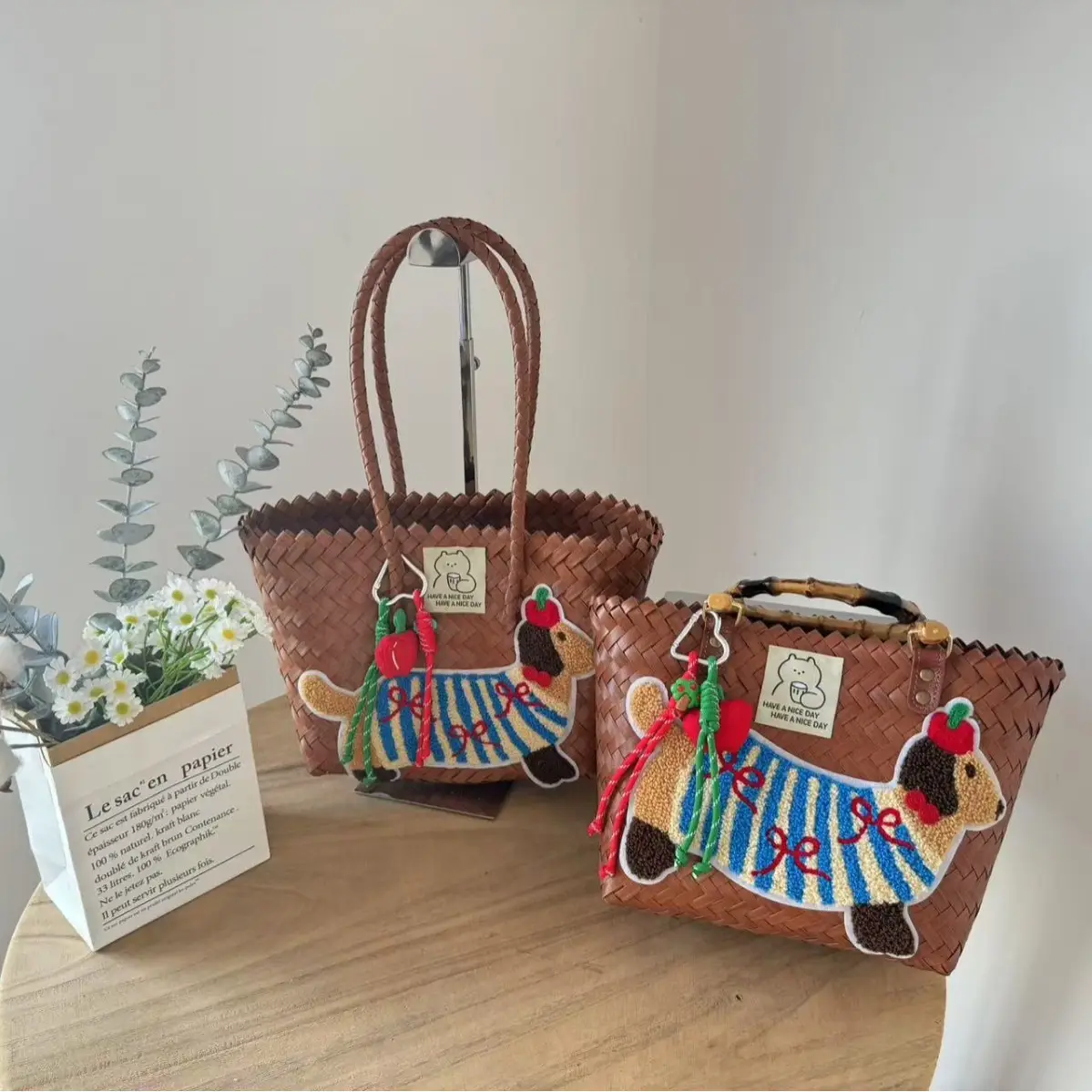 Dachshund Embroidered Nylon Rope Handmade Bag - Image 8
