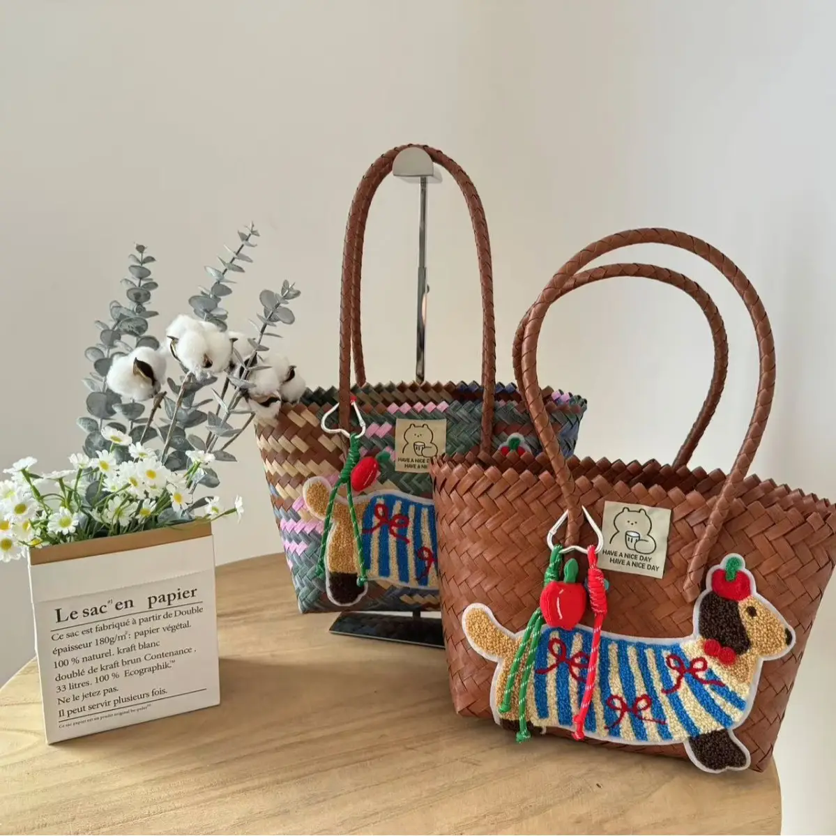 Dachshund Embroidered Nylon Rope Handmade Bag - Image 10