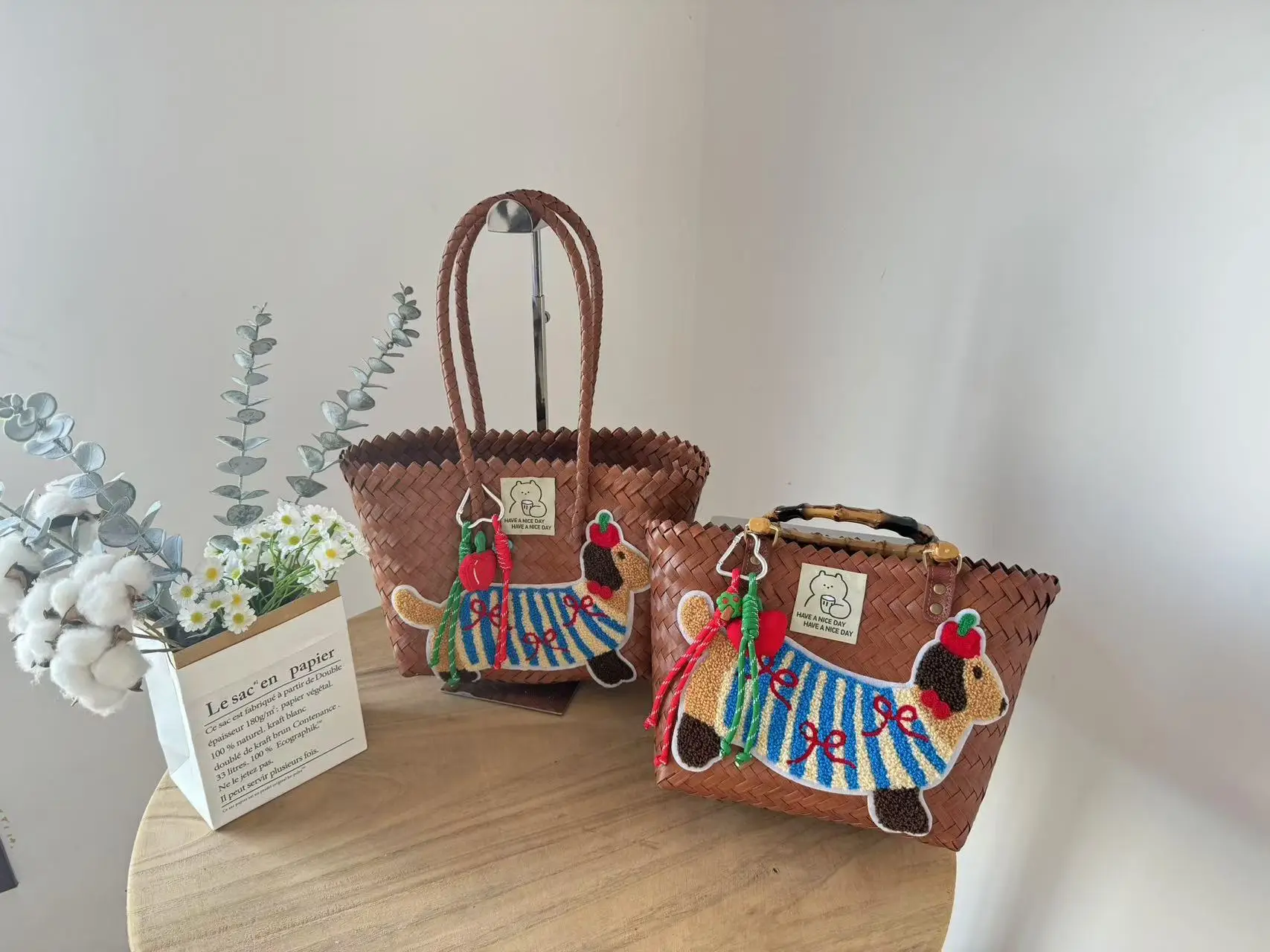 Dachshund Embroidered Nylon Rope Handmade Bag — feature 1