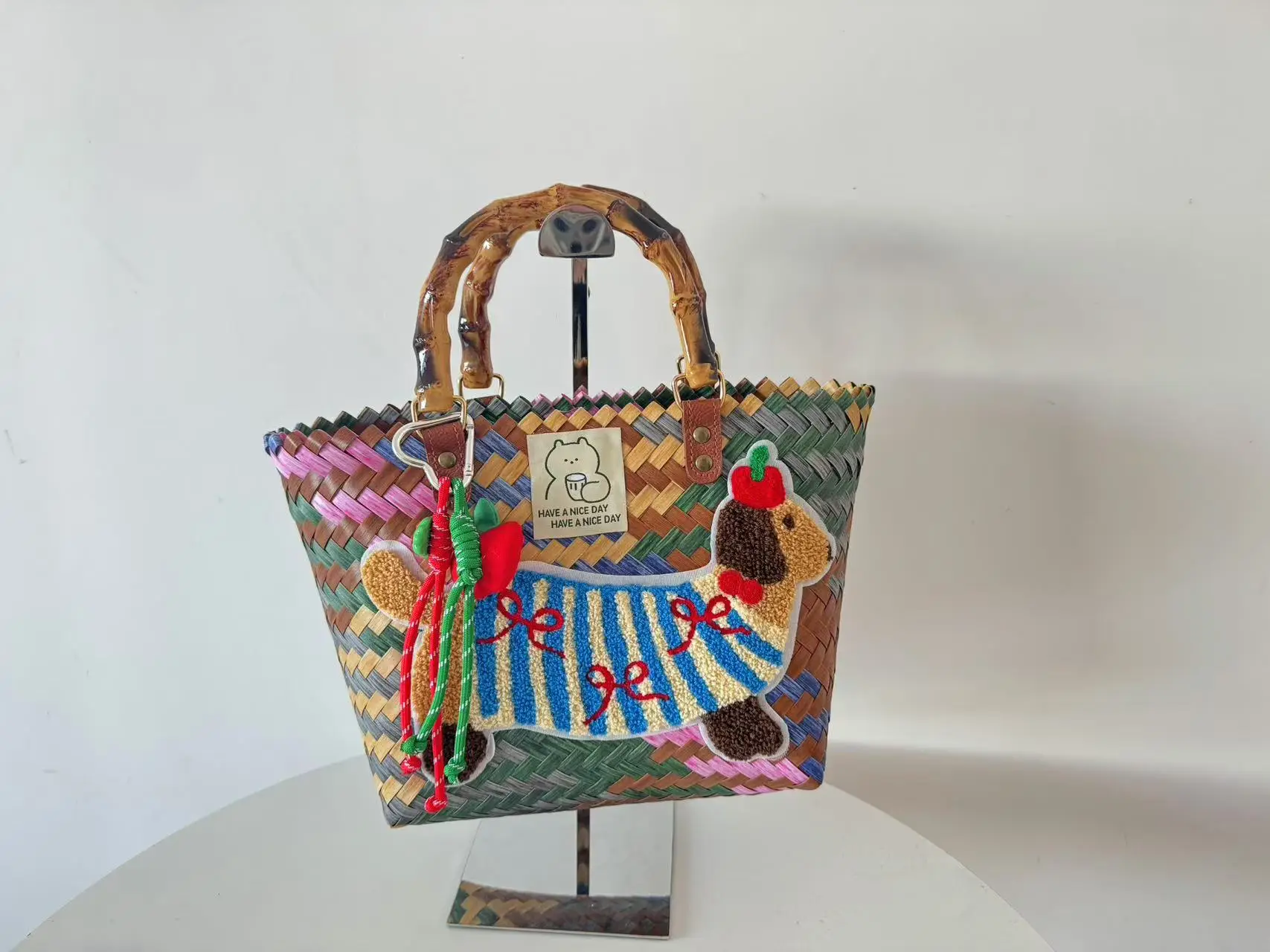 Dachshund Embroidered Nylon Rope Handmade Bag - Image 5