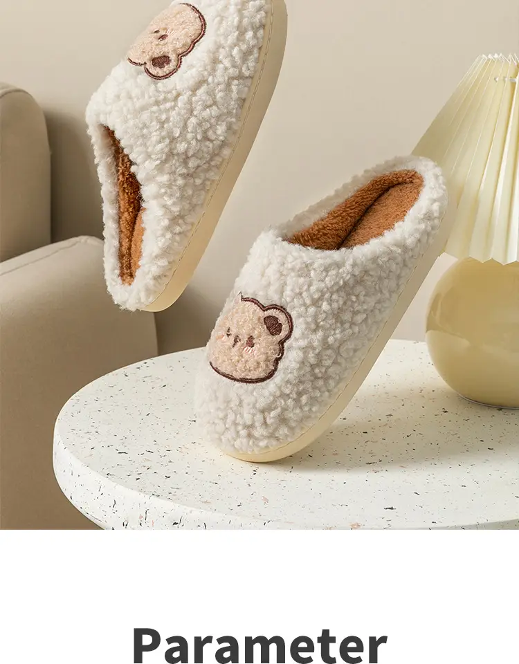 Pink Bear Embroidered Cotton Slippers for Women Winter — feature 18