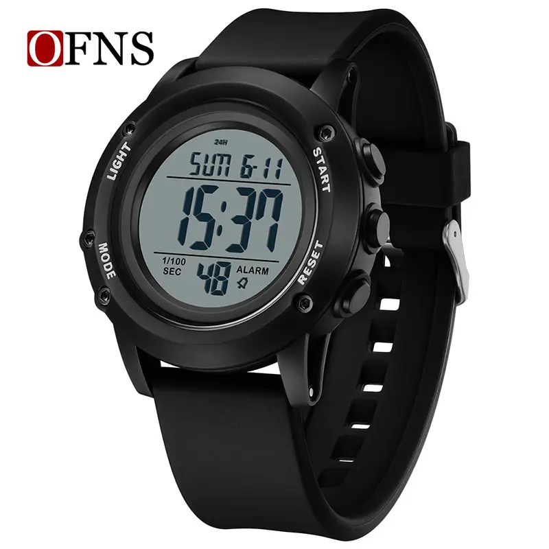Men's Black Digital Watch with LED Display & Waterproof Strap - Image 2