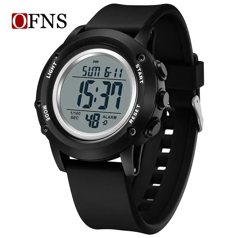 Men's Black Digital Watch with LED Display & Waterproof Strap - Image 3