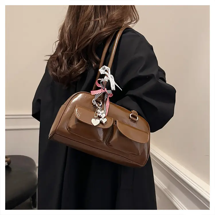 Brown Patchwork Shoulder Bag for Women 2026 New Model — feature 23
