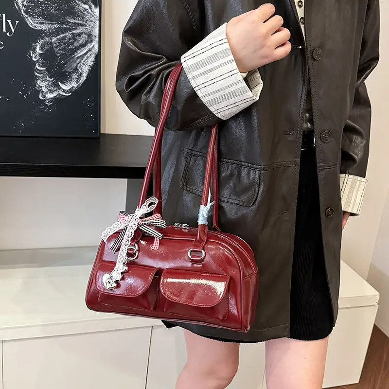 Brown Patchwork Shoulder Bag for Women 2026 New Model - Image 2