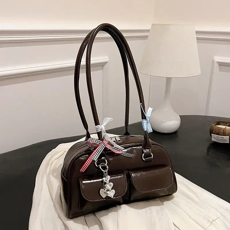 Brown Patchwork Shoulder Bag for Women 2026 New Model - Image 3