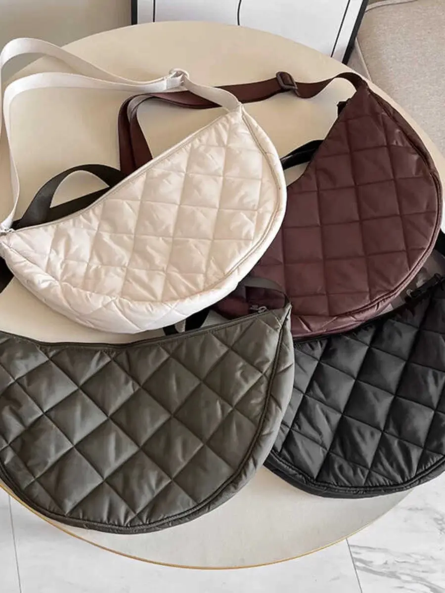 Black Quilted Crossbody Shoulder Bag with Diamond Stitching - Image 5