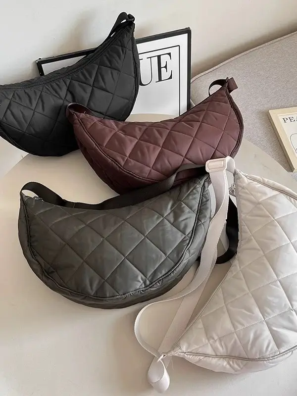 Black Quilted Crossbody Shoulder Bag with Diamond Stitching - Image 8