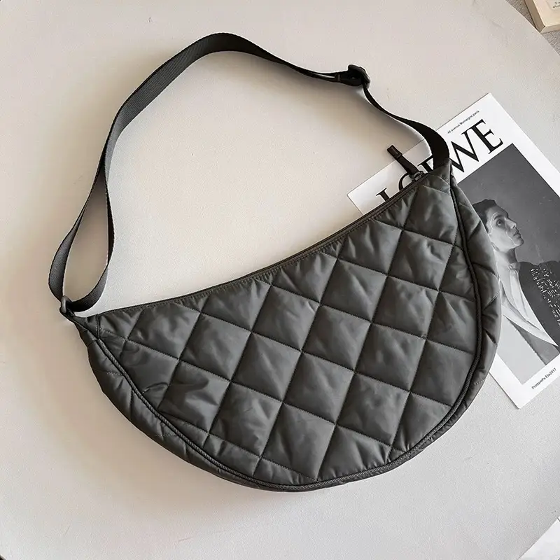 Black Quilted Crossbody Shoulder Bag with Diamond Stitching — feature 3