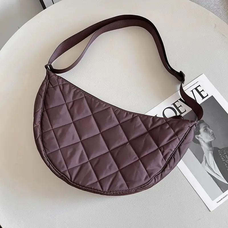 Black Quilted Crossbody Shoulder Bag with Diamond Stitching - Image 3