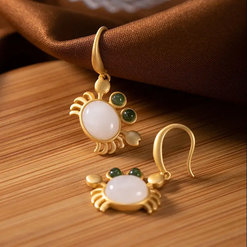 Gold Crab Jewelry Set with Emerald Stones