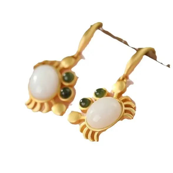 Gold Crab Jewelry Set with Emerald Stones