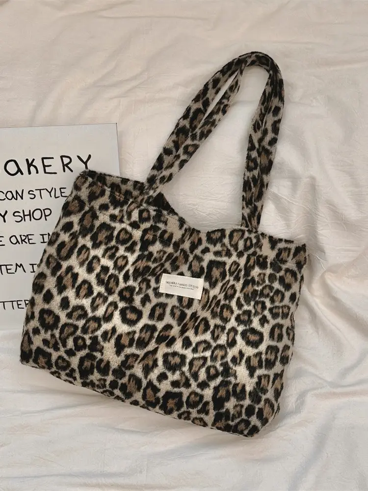Leopard Print Canvas Shoulder Bag for Women - Image 5