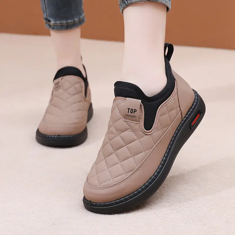 Boots for Women 2025 Winter New Style Velvet Thickeneded Warm Soft Sole Waterproof Anti-Slip Middle-Aged and Elderly Mothers Lazy Cotton Boots - Image 4