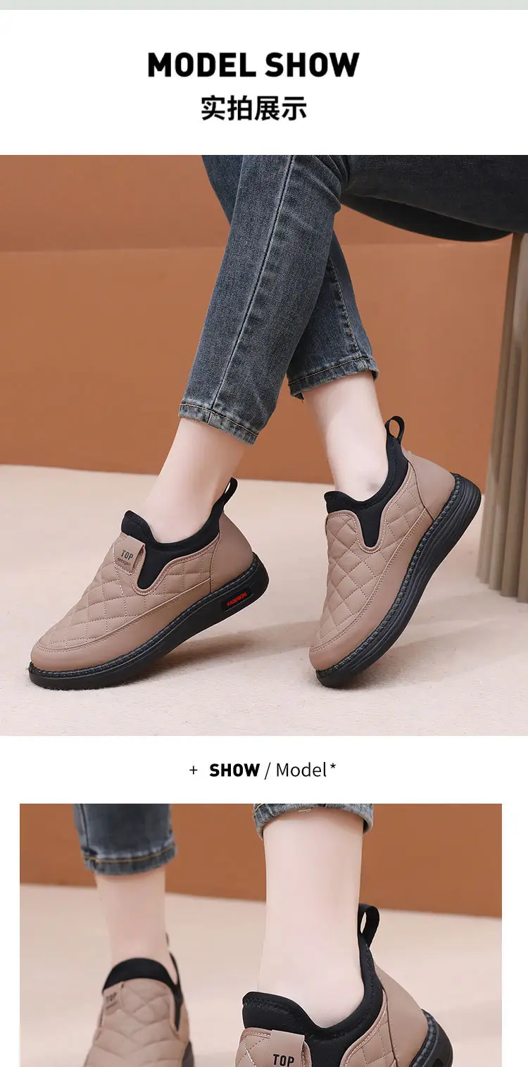 Boots for Women 2025 Winter New Style Velvet Thickeneded Warm Soft Sole Waterproof Anti-Slip Middle-Aged and Elderly Mothers Lazy Cotton Boots — feature 16