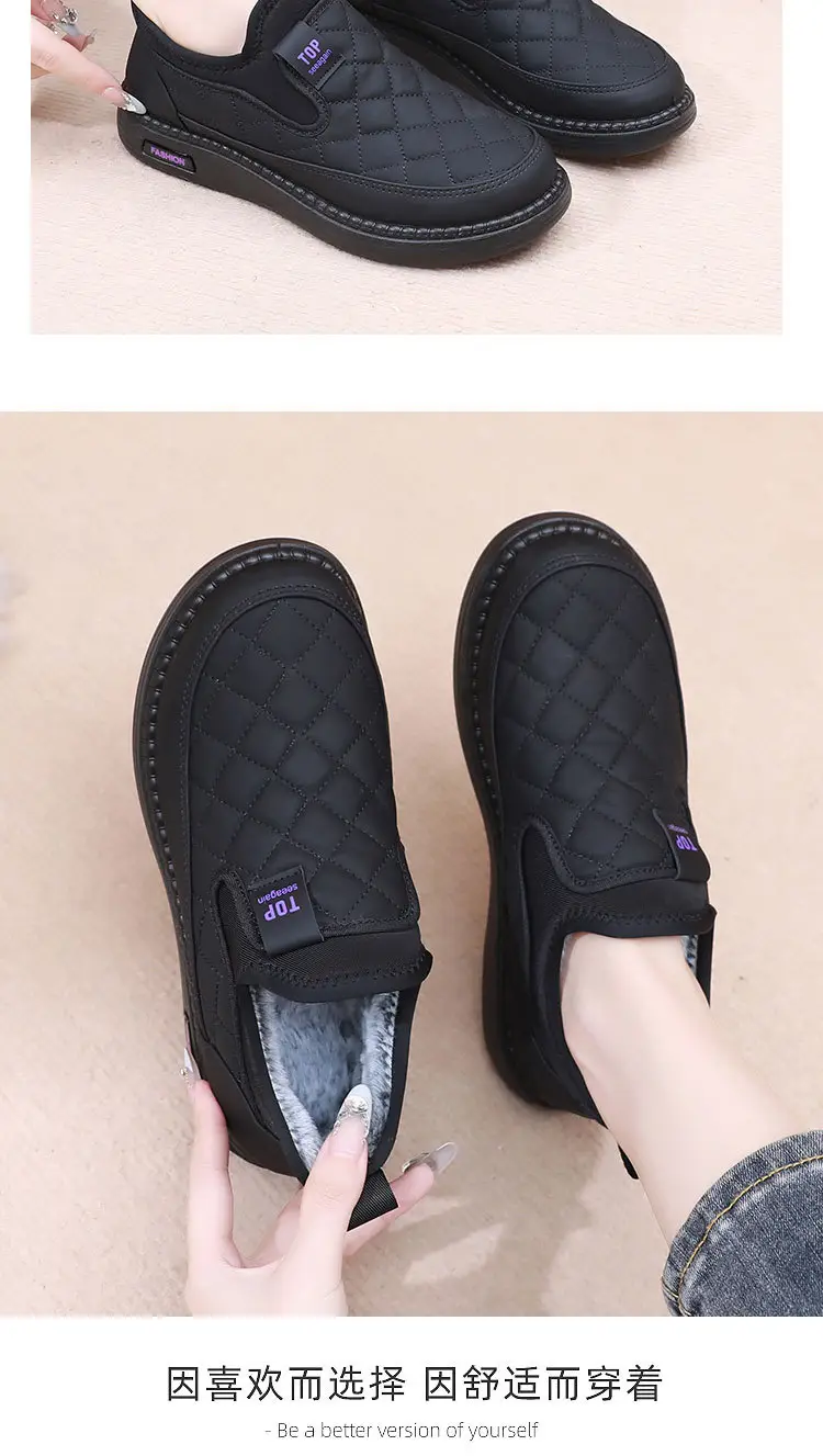 Boots for Women 2025 Winter New Style Velvet Thickeneded Warm Soft Sole Waterproof Anti-Slip Middle-Aged and Elderly Mothers Lazy Cotton Boots — feature 21