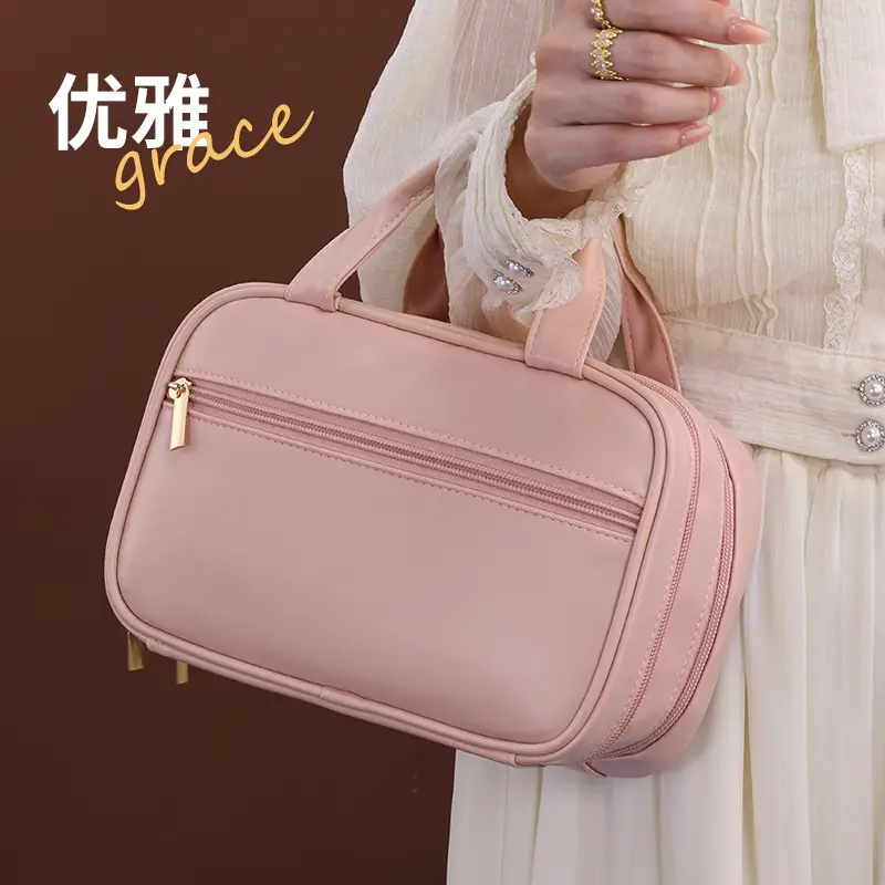 French Double Layer Cosmetic Bag Large Capacity Travel Portable