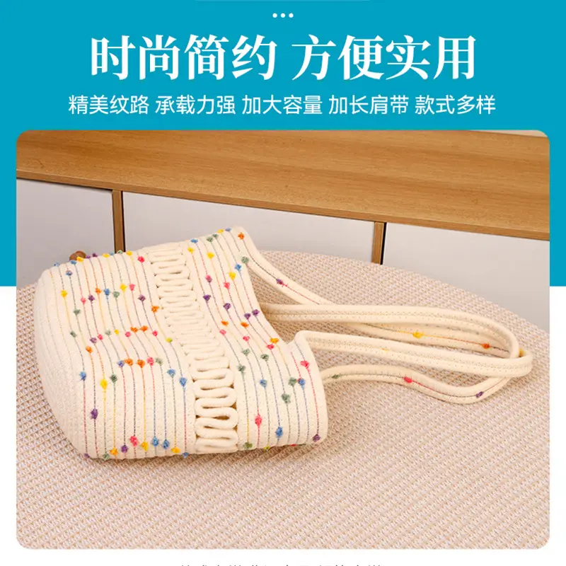 Women Cotton Beaded Beach Bag Large Capacity Travel Bag - Image 8