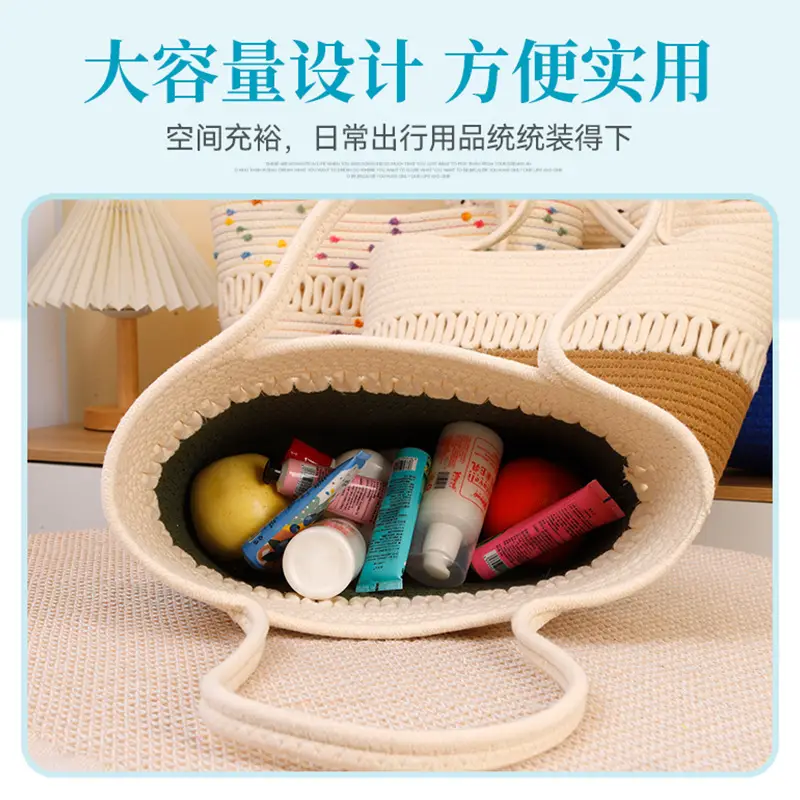 Women Cotton Beaded Beach Bag Large Capacity Travel Bag - Image 9