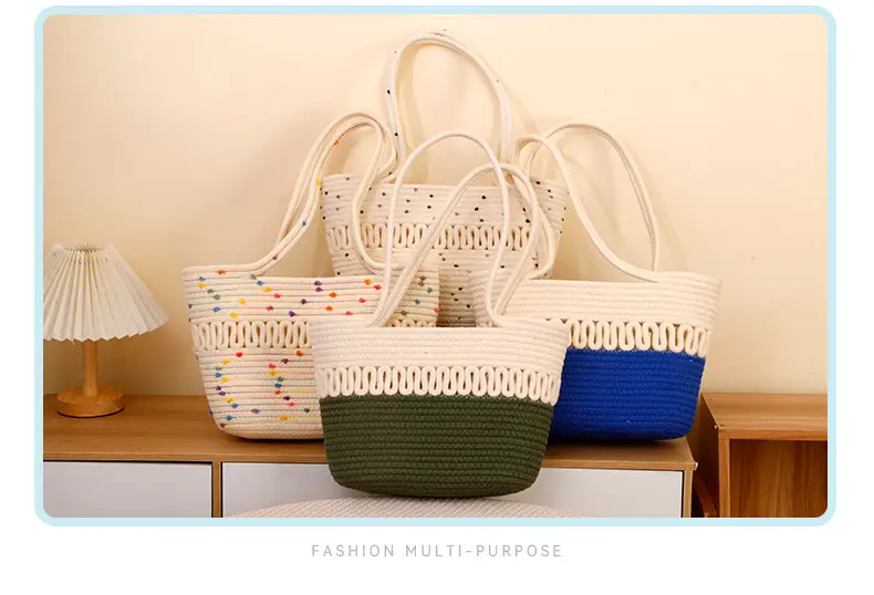 Women Cotton Beaded Beach Bag Large Capacity Travel Bag — feature 16