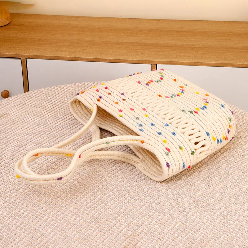 Women Cotton Beaded Beach Bag Large Capacity Travel Bag - Image 2