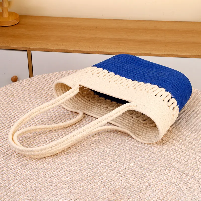 Women Cotton Beaded Beach Bag Large Capacity Travel Bag - Image 3