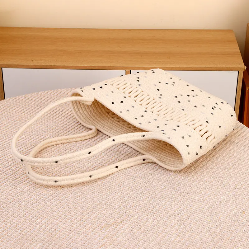 Women Cotton Beaded Beach Bag Large Capacity Travel Bag - Image 5