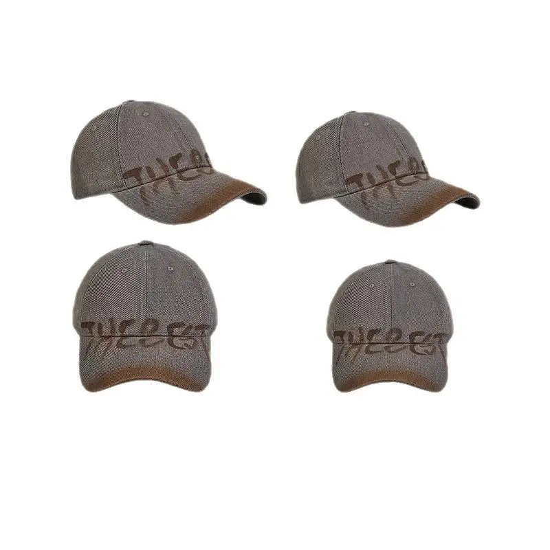 Women Gray Retro Letter Baseball Cap Wide Brim - Image 11