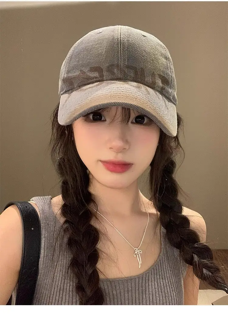 Women Gray Retro Letter Baseball Cap Wide Brim — feature 10