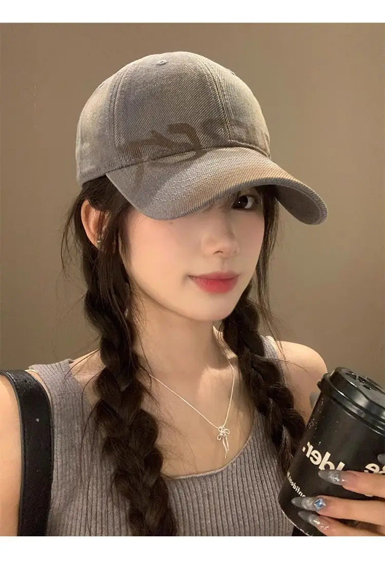 Women Gray Retro Letter Baseball Cap Wide Brim — feature 11