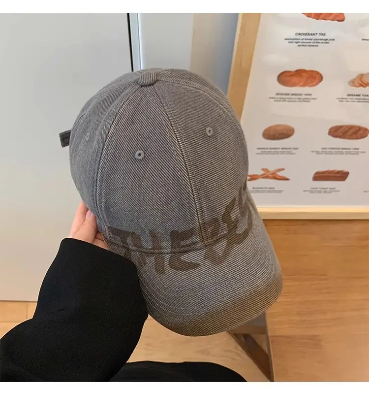 Women Gray Retro Letter Baseball Cap Wide Brim — feature 13
