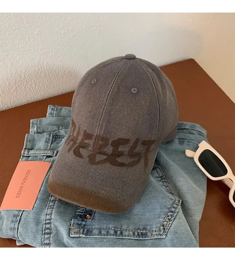 Women Gray Retro Letter Baseball Cap Wide Brim — feature 14
