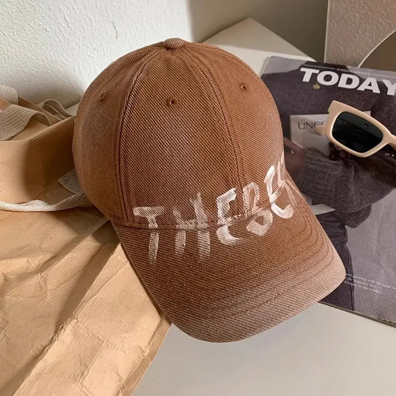 Women Gray Retro Letter Baseball Cap Wide Brim - Image 6
