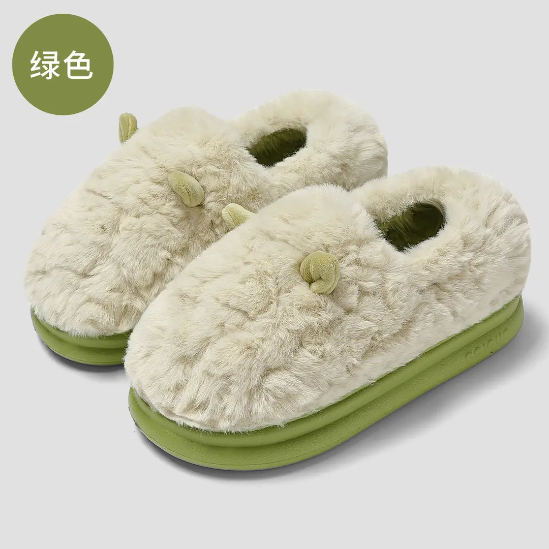 Cartoon Slippers with Heel, Cotton Slippers for Women, Cute Ear-Shaped Furry Slippers for Winter, Autumn and Winter Warm Non-Slip Home Cotton Shoes for Men, Wholesale - Image 2