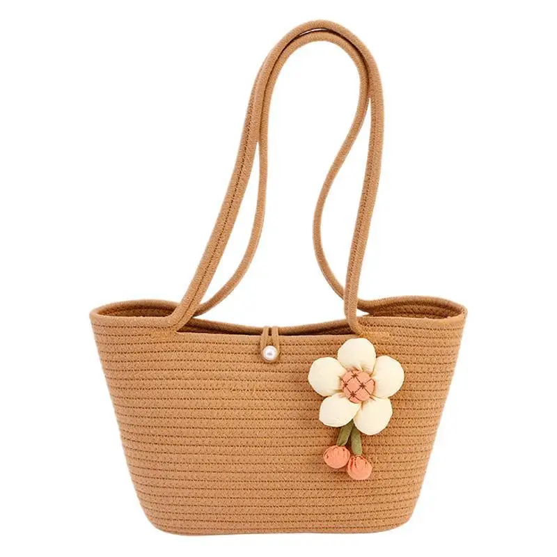Women Straw Tote Bag with Flower Decor 2025 - Image 13