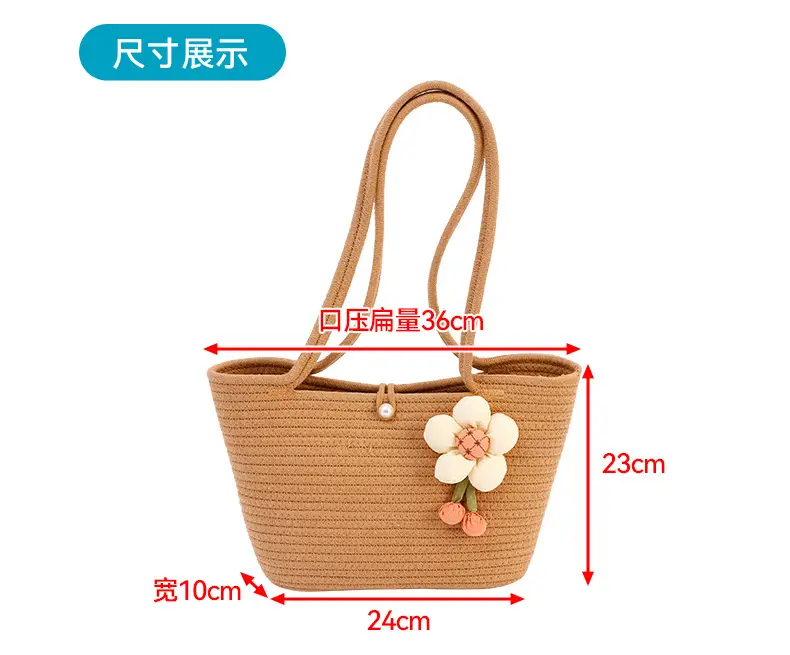 Women Straw Tote Bag with Flower Decor 2025 — feature 7
