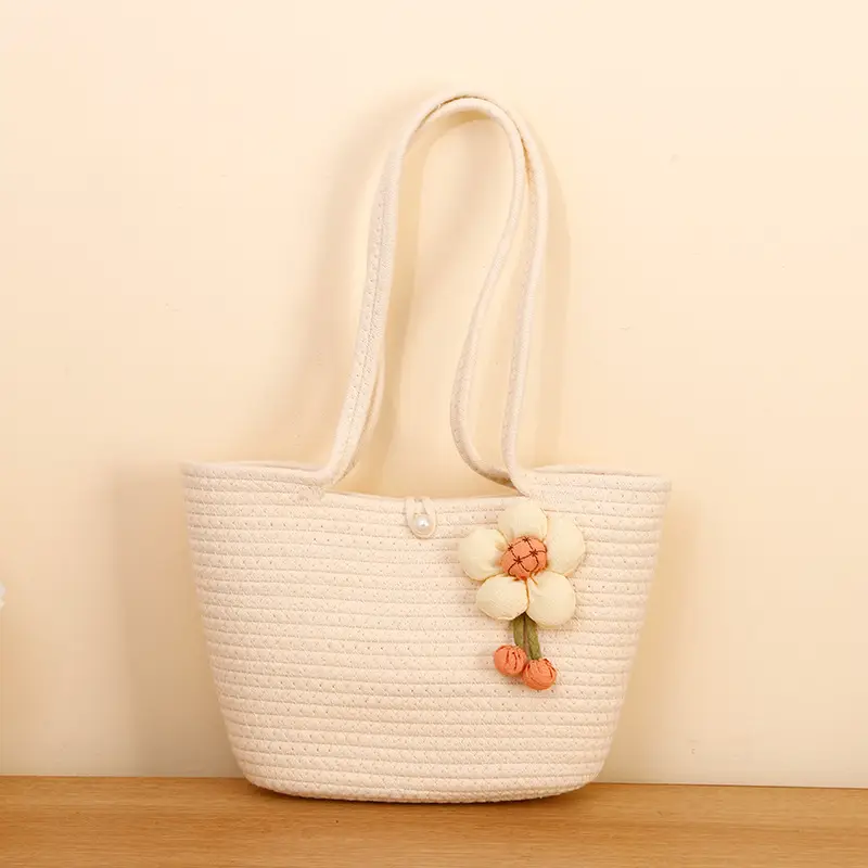 Women Straw Tote Bag with Flower Decor 2025 - Image 5