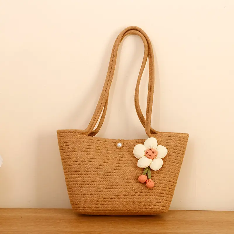 Women Straw Tote Bag with Flower Decor 2025 - Image 6