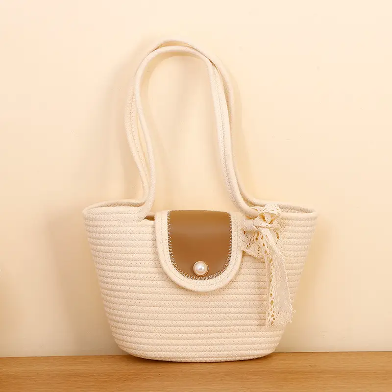 Women Straw Tote Bag with Flower Decor 2025 - Image 7