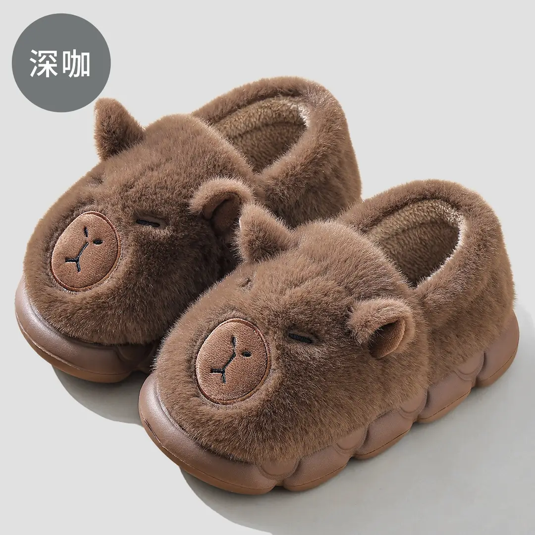 Kapibala Cotton Slippers Bag with Women's Winter Cute Cartoon Furry Warm Children's Parent-Child Cotton Shoes Men's Wholesale - Image 5