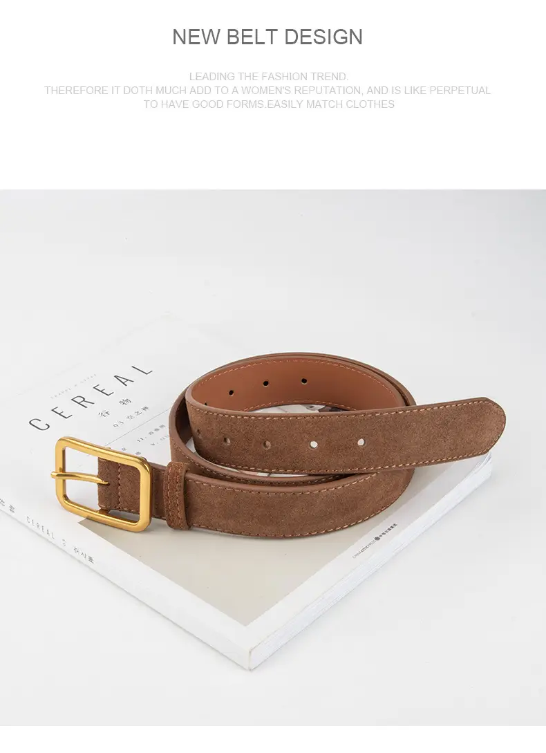 Vintage Brown Leather Belt with Gold Buckle — feature 10